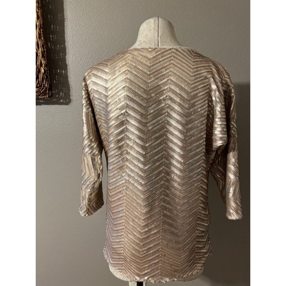 WHBM Sequin Top Gold Silver M Medium 3/4 Long Sleeve Stretch Party Cruise - Picture 6 of 9